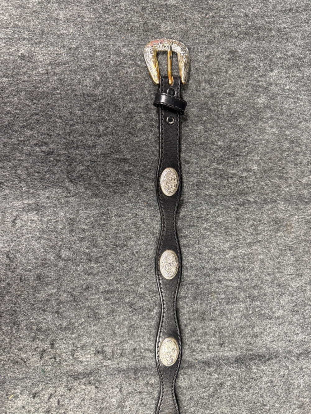 Black Western Leather Belt with Silver-Tone Buckle - Picture 4 of 7